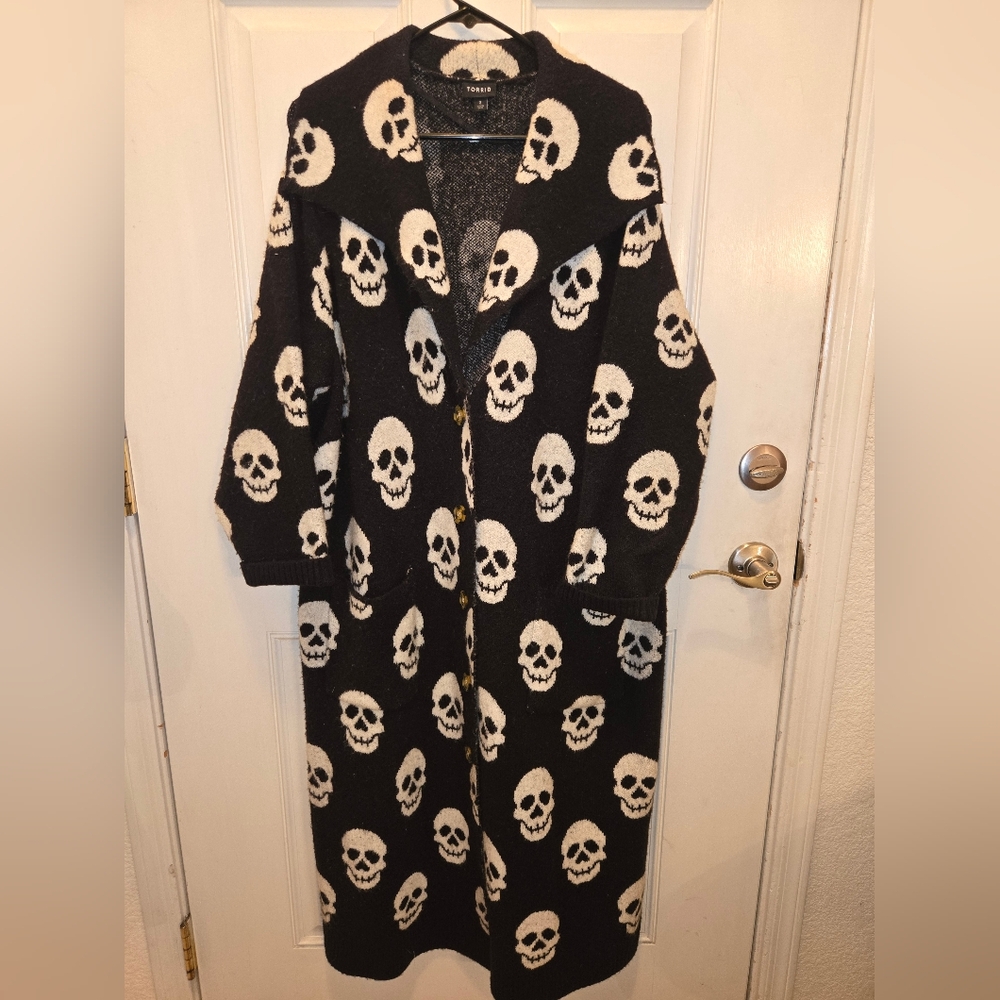 Torrid Black and White Skull Teddy Coat
